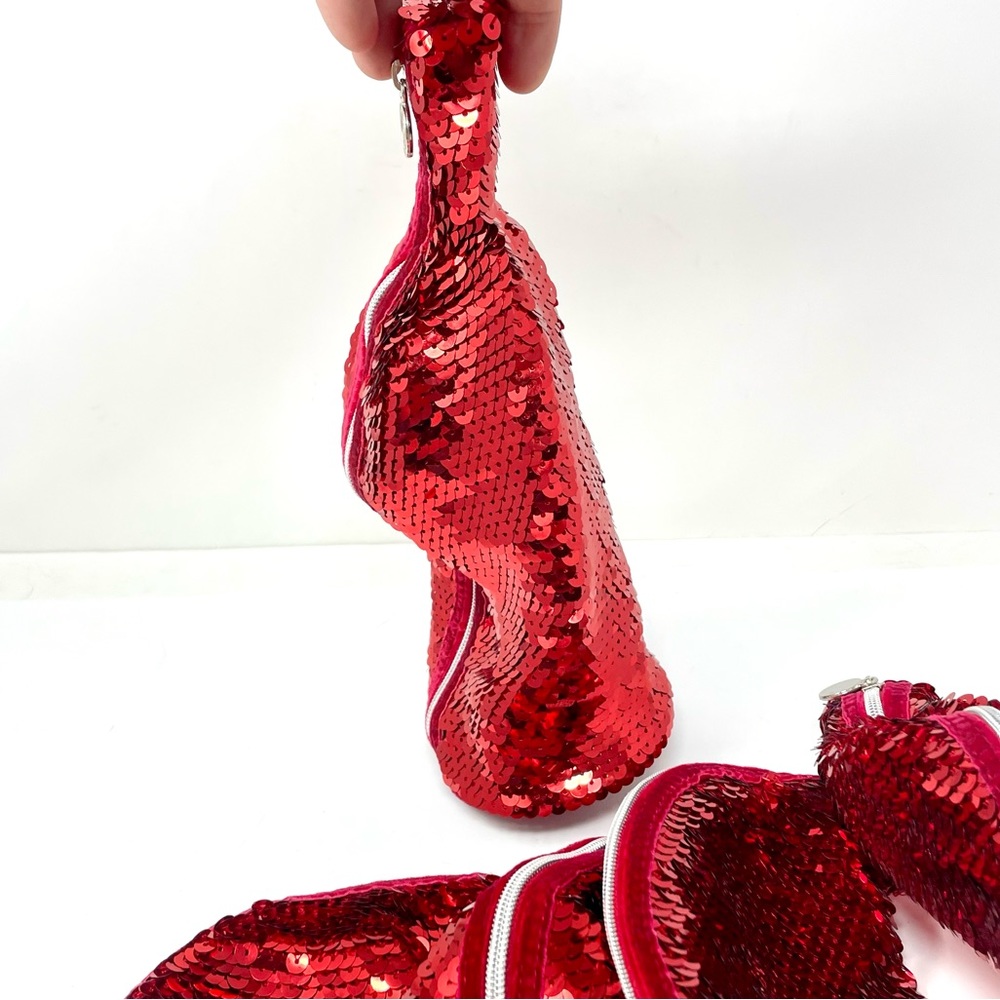 Red Sequins Glitter Zip Holders / Versatile Use Z… - image 5